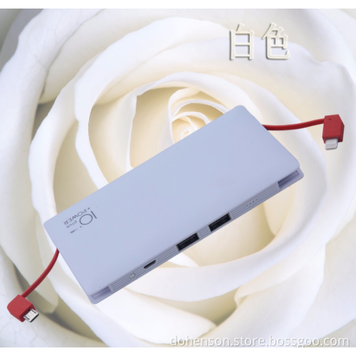 2017 newest power bank 10000mAh with 4 outputs and 2 built-in cables